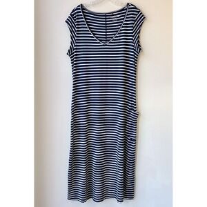 Toad & Co Samba Muse  Midi Dress XL Navy Stripe Coastal Beach Resort